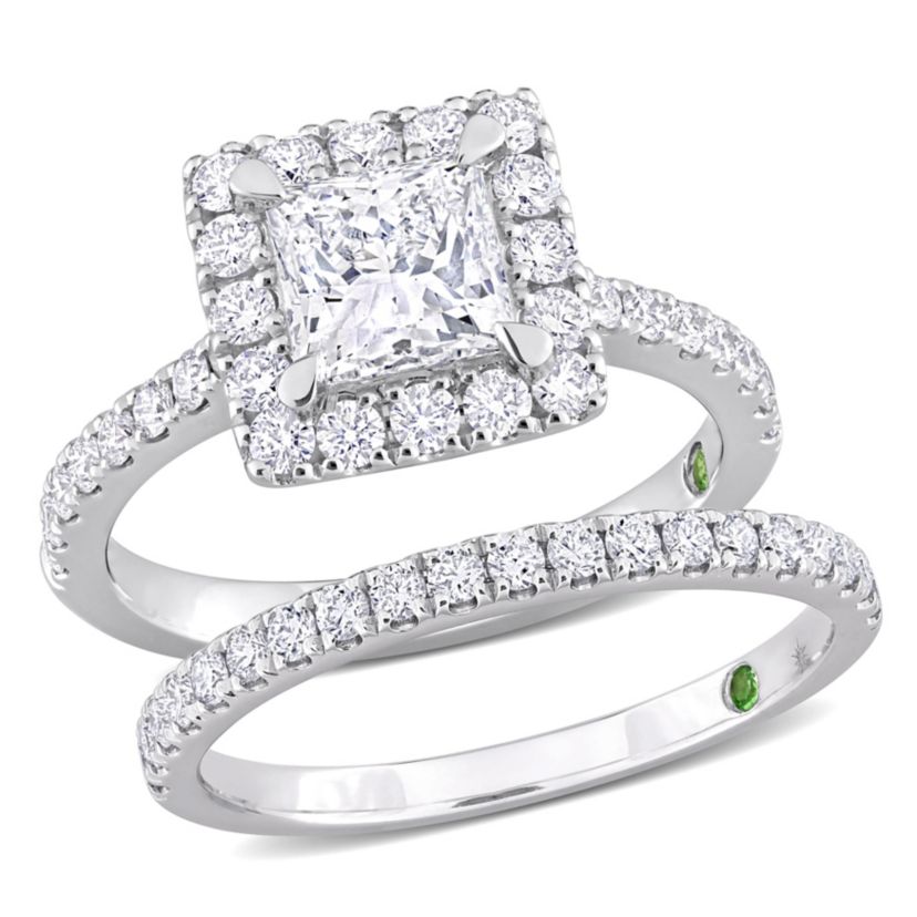2.30 ct. t.w. Lab Grown Diamond and Tsavorite Engagement Ring Set in 14K White Gold