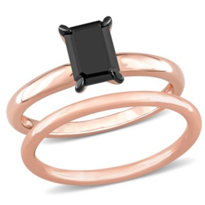 Belk & Co 1 ct. t.w. Black Diamond Engagement Ring Set in 14K Rose Gold with Black Rhodium Plated, Pink, 8 -  0620400163169