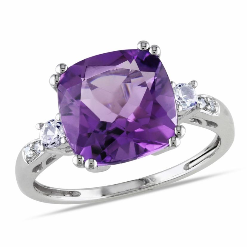 Lab Created Amethyst-Africa and Created White Sapphire with Diamondd Accent Ring in 10K White Gold