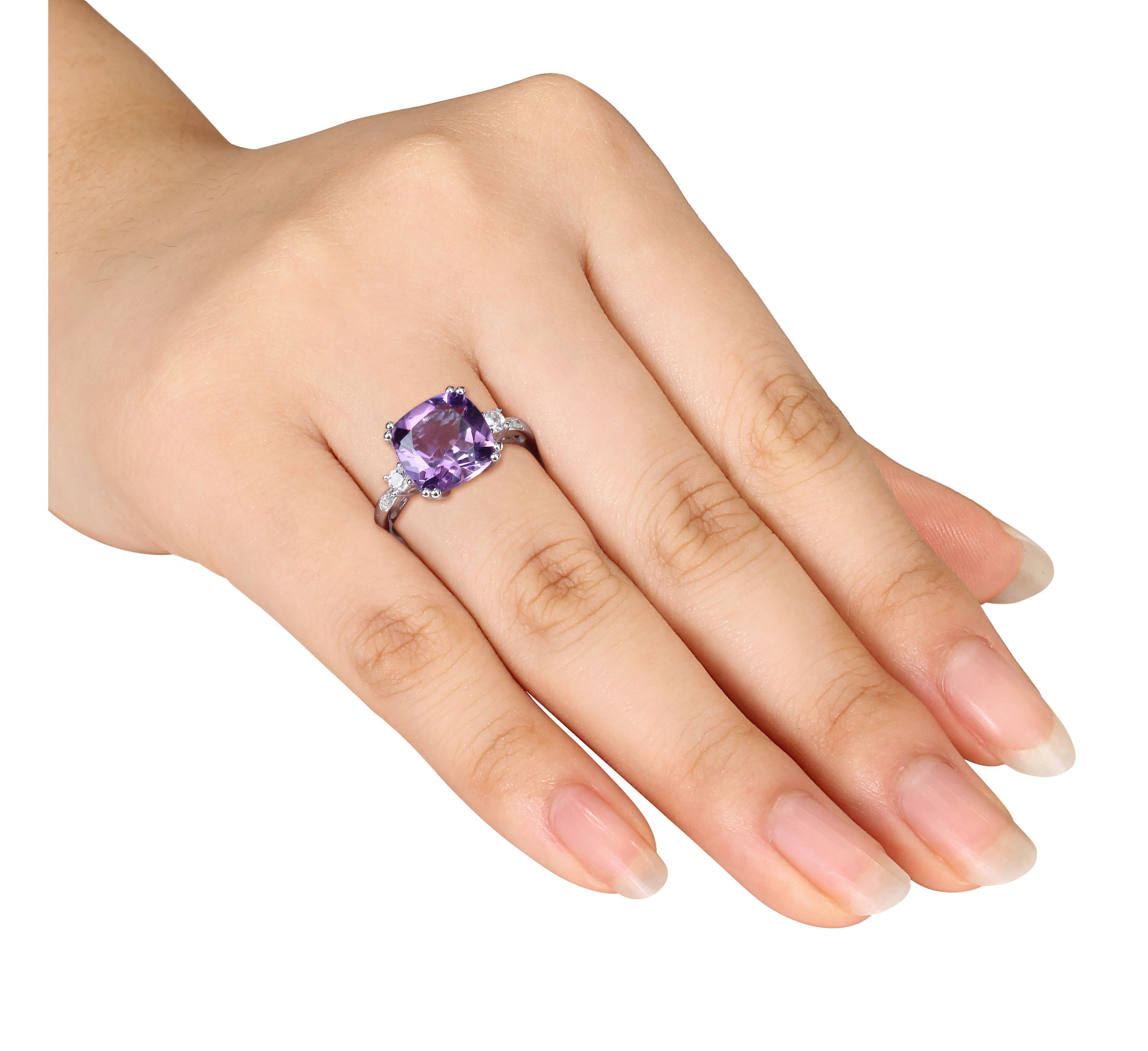 Lab Created Amethyst-Africa and Created White Sapphire with Diamondd Accent Ring in 10K White Gold