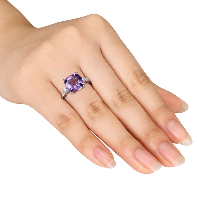 Lab Created Amethyst-Africa and Created White Sapphire with Diamondd Accent Ring in 10K White Gold
