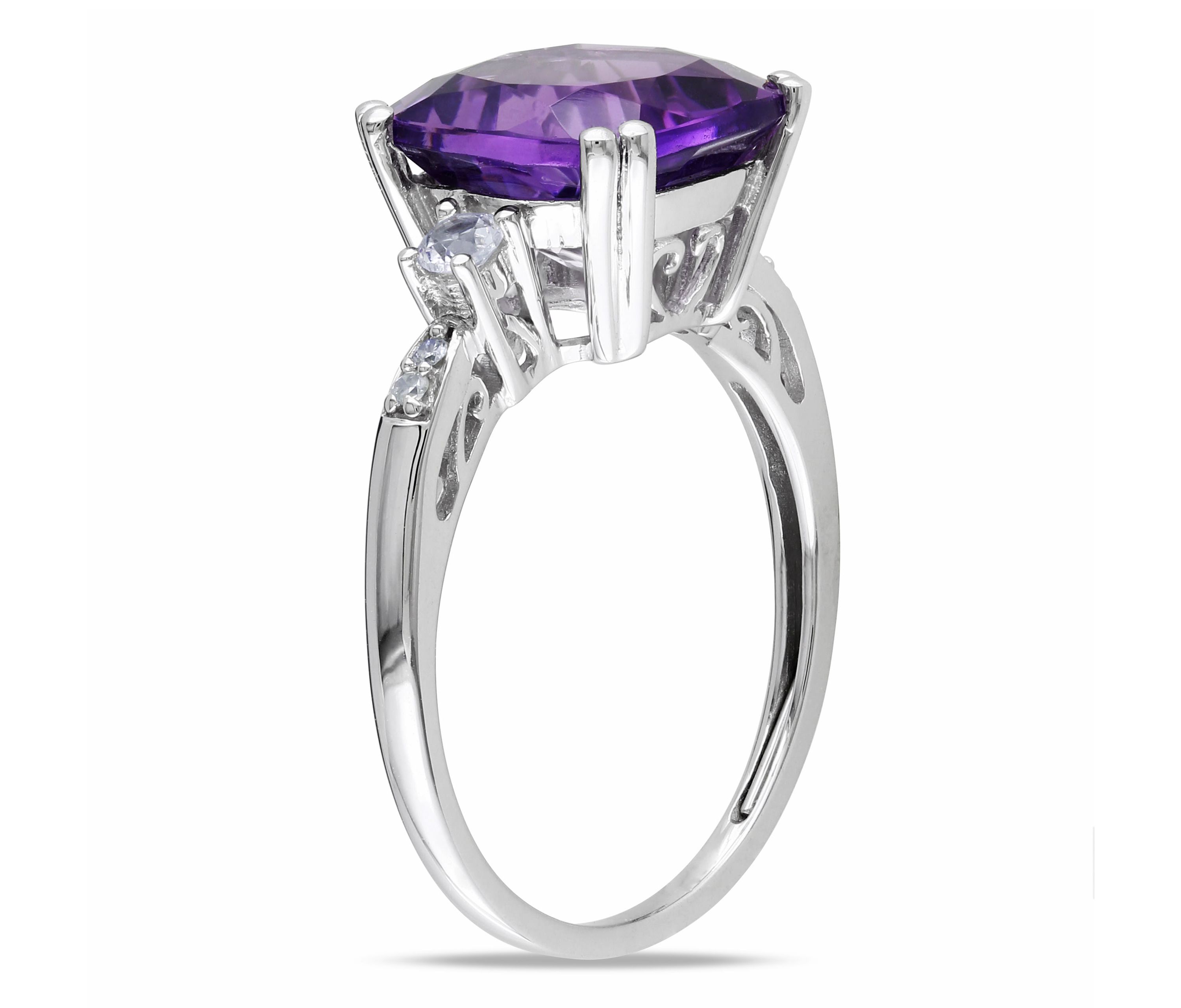 Lab Created Amethyst-Africa and Created White Sapphire with Diamondd Accent Ring in 10K White Gold