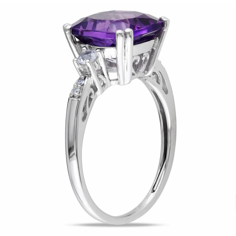Lab Created Amethyst-Africa and Created White Sapphire with Diamondd Accent Ring in 10K White Gold
