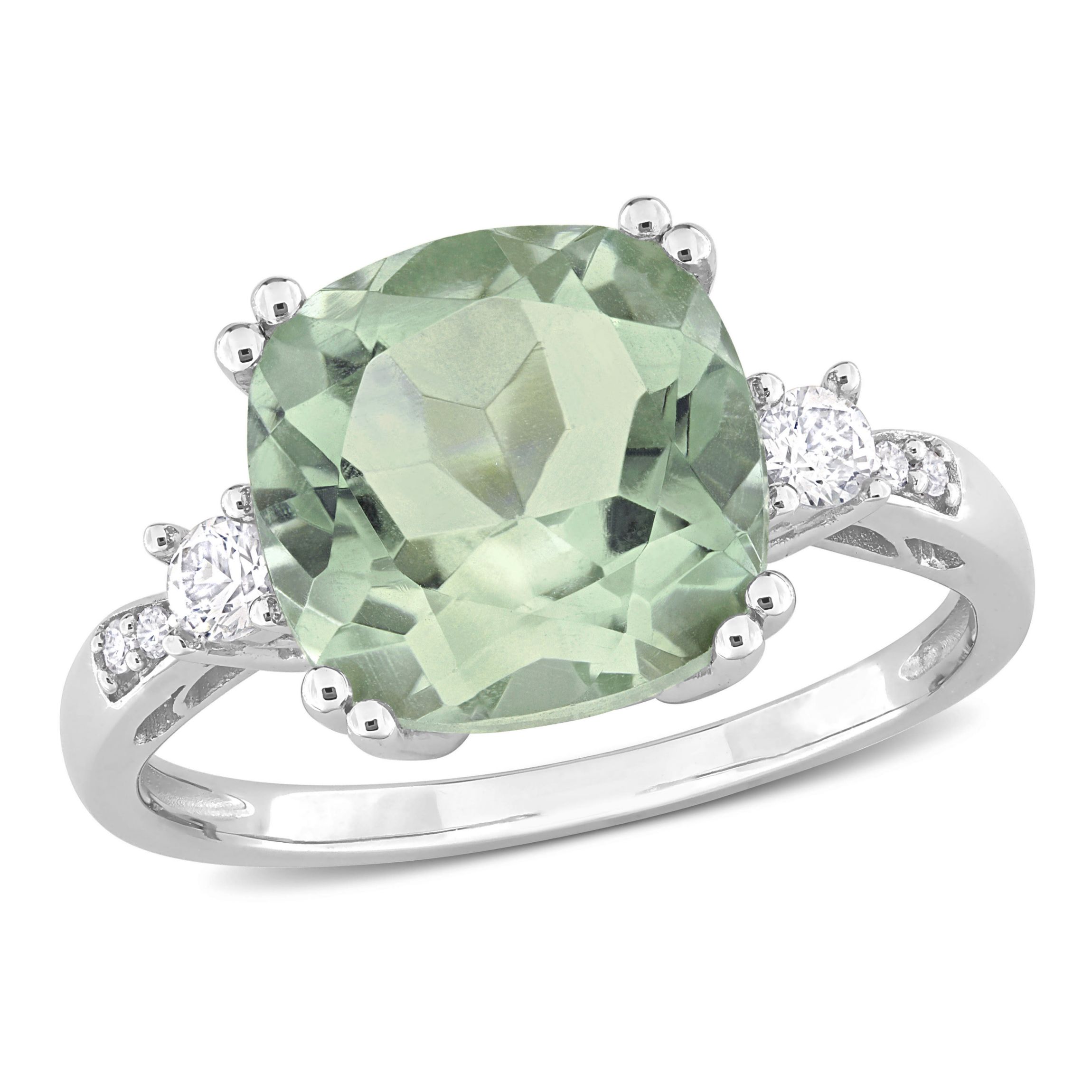 Lab Created Green Quartz and Created White Sapphire with Diamond Accent Ring in 10K White Gold