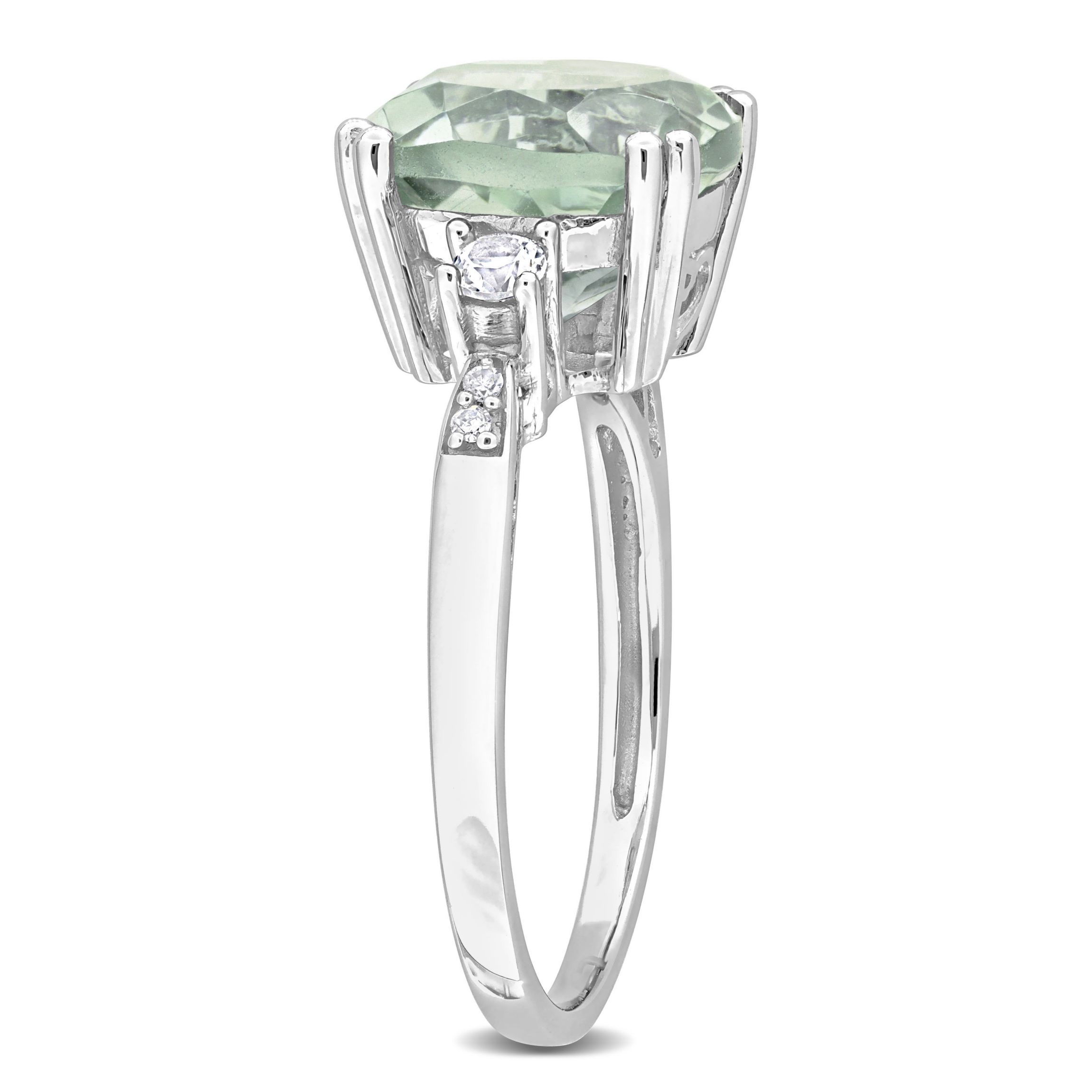 Lab Created Green Quartz and Created White Sapphire with Diamond Accent Ring in 10K White Gold