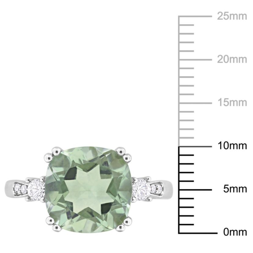 Lab Created Green Quartz and Created White Sapphire with Diamond Accent Ring in 10K White Gold