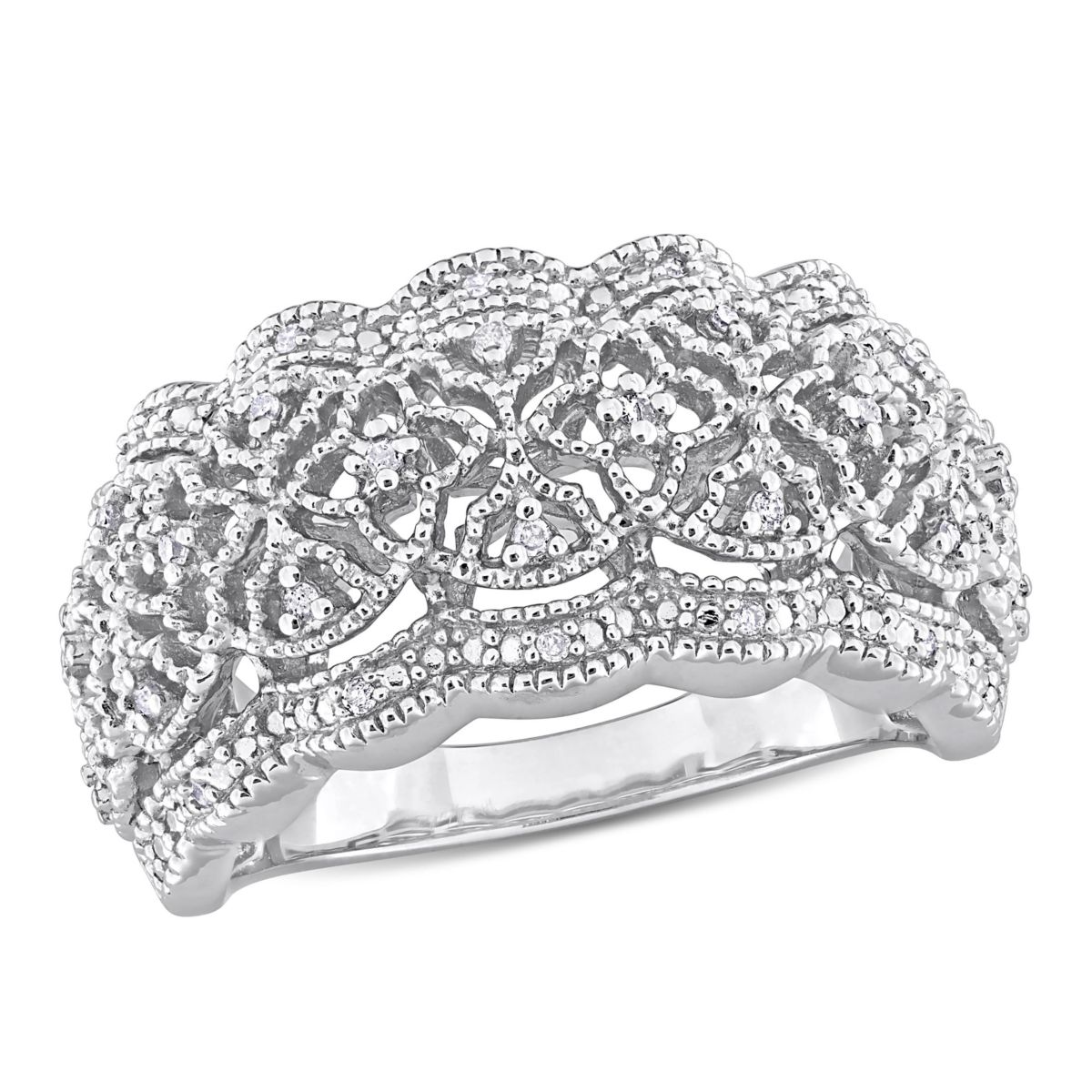 1/10 CT TW Diamondd Wide Band Vintage Ring in Sterling Silver