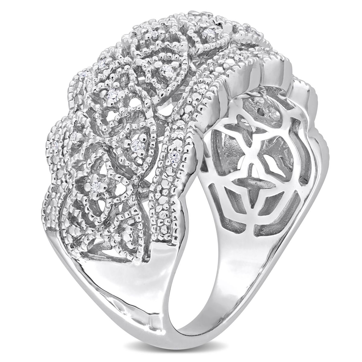 1/10 CT TW Diamondd Wide Band Vintage Ring in Sterling Silver