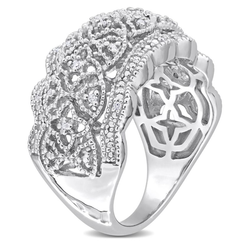 1/10 CT TW Diamondd Wide Band Vintage Ring in Sterling Silver