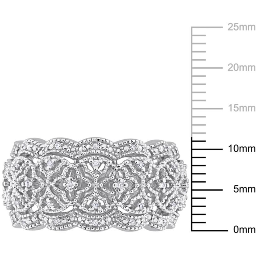 1/10 CT TW Diamondd Wide Band Vintage Ring in Sterling Silver