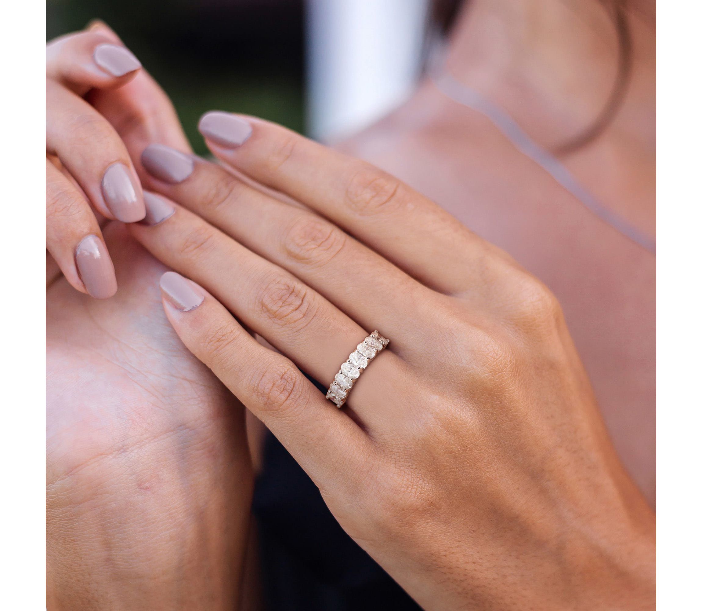 Lab Created Created Moissanite Anniversary Ring in Sterling Silver