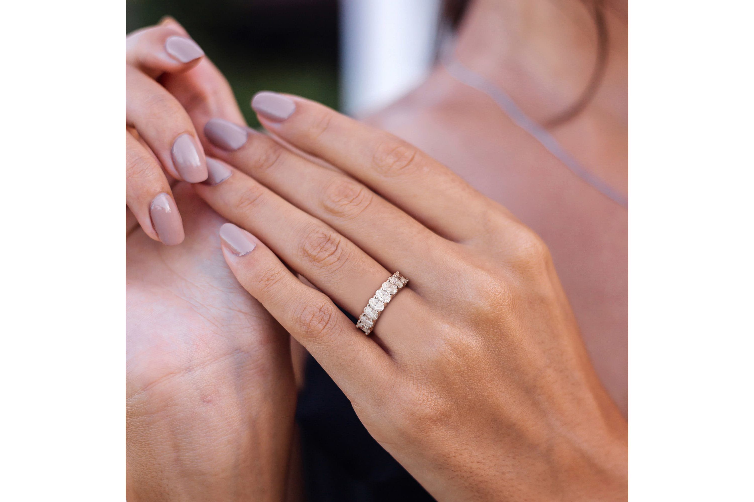 Lab Created Created Moissanite Anniversary Ring in Sterling Silver