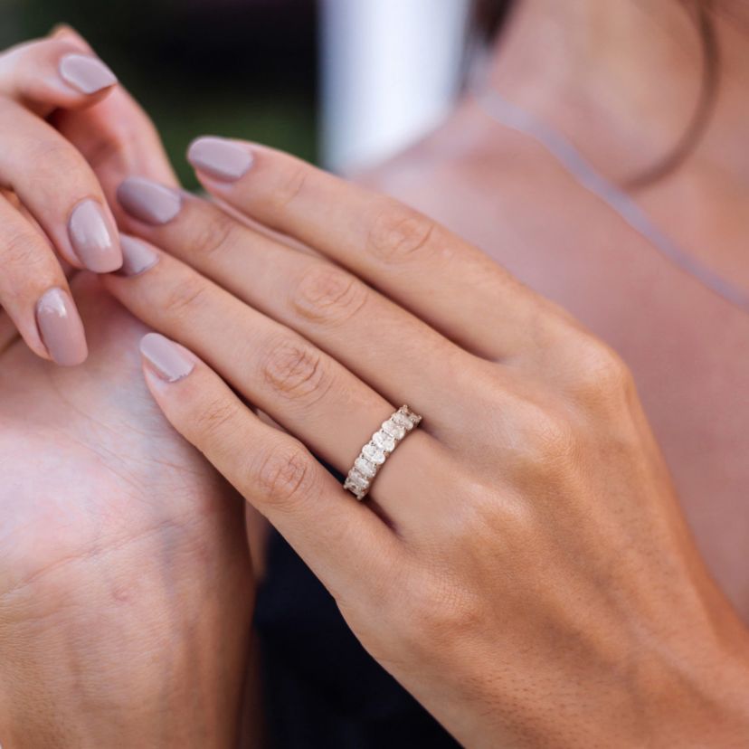 Lab Created Created Moissanite Anniversary Ring in Sterling Silver