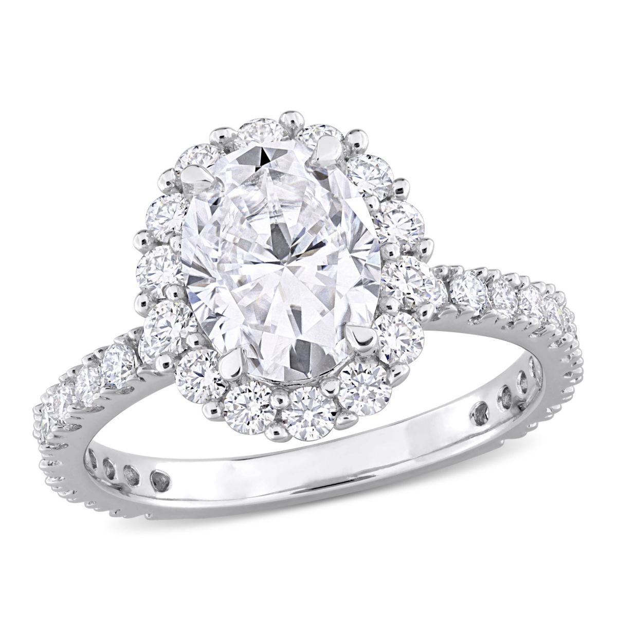 Lab Created Created Moissanite Halo Ring in Sterling Silver