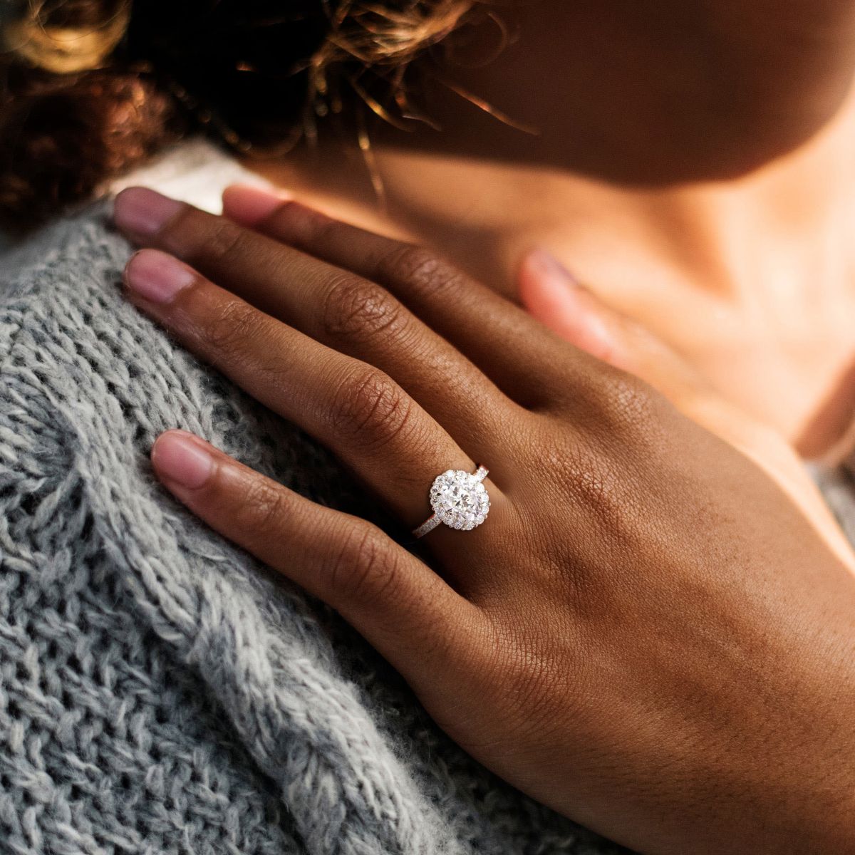 Lab Created Created Moissanite Halo Ring in Sterling Silver