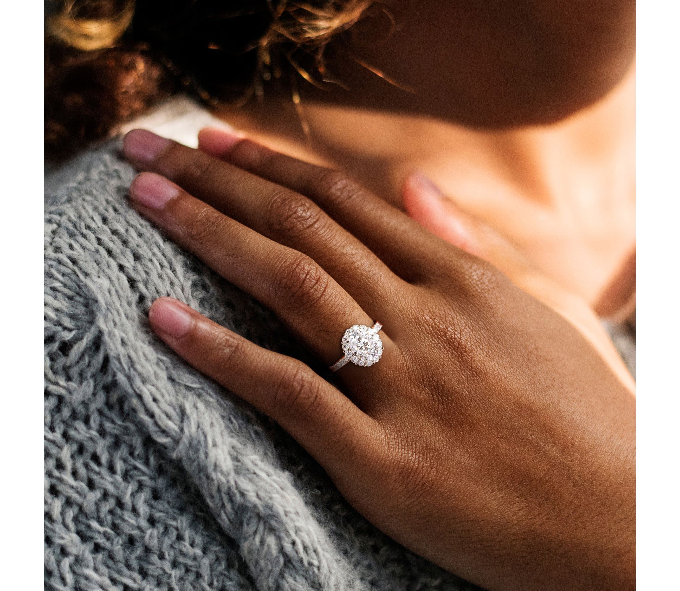 Lab Created Created Moissanite Halo Ring in Sterling Silver