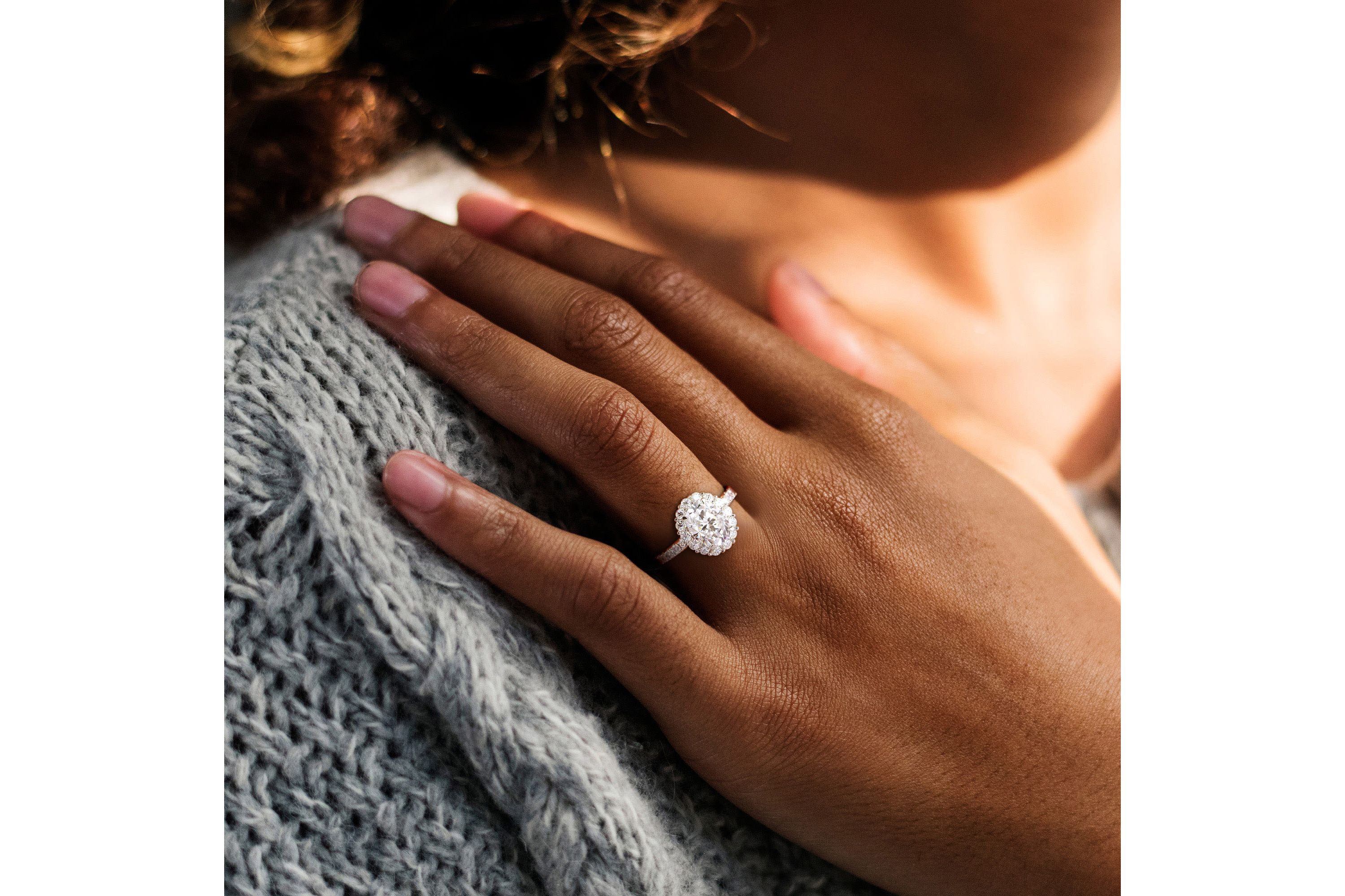 Lab Created Created Moissanite Halo Ring in Sterling Silver