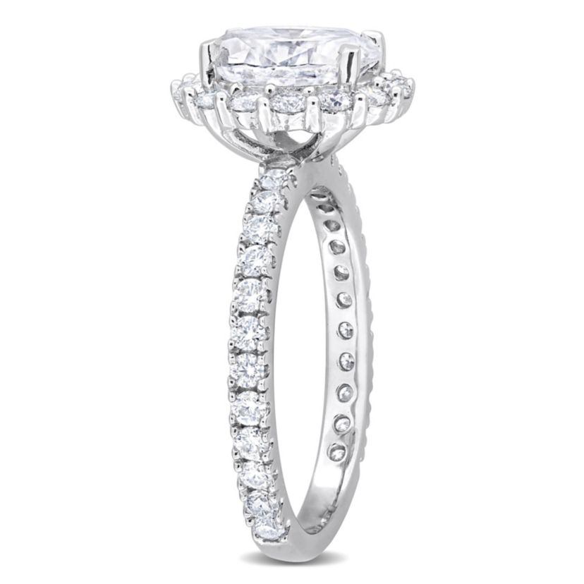 Lab Created Created Moissanite Halo Ring in Sterling Silver