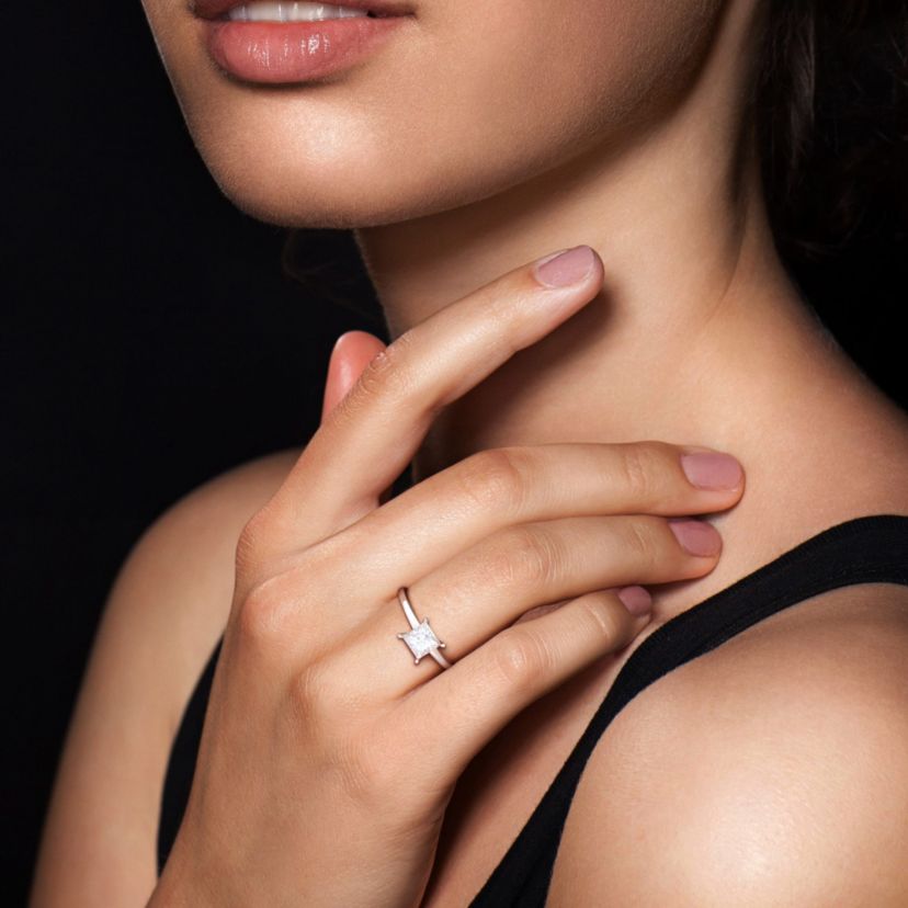 Lab Created Created Moissanite Solitaire Ring in Sterling Silver