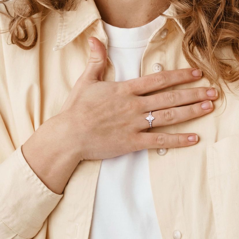 Lab Created Created Moissanite Engagement Ring in Sterling Silver