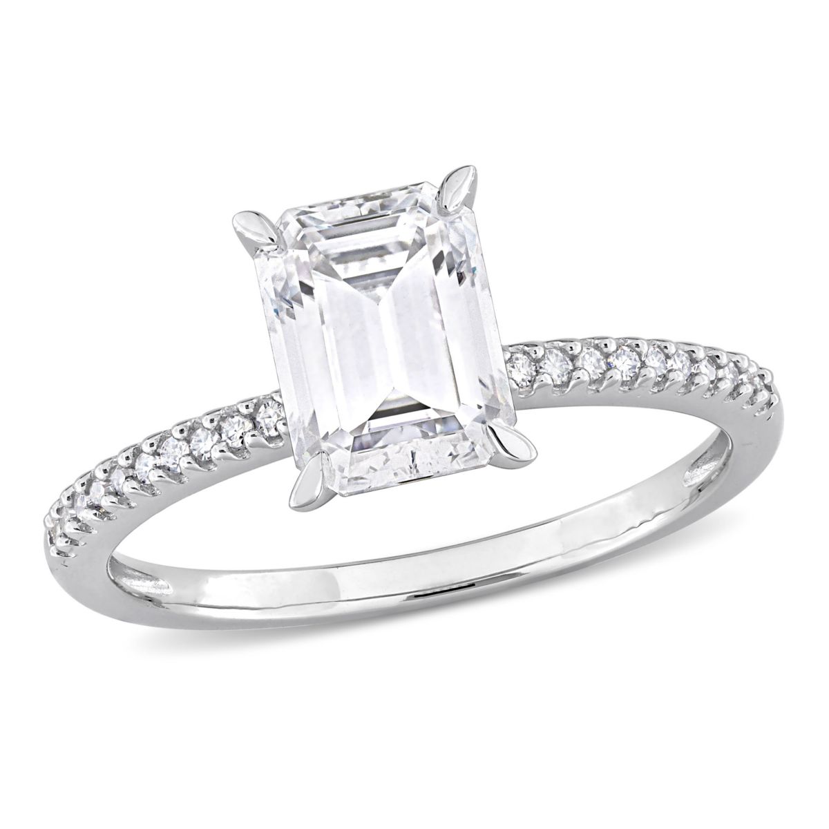 Lab Created Created Moissanite and 1/10 ct. t.w. Diamond Engagement Ring in 14K White Gold