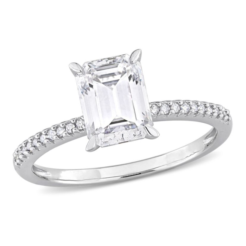 Lab Created Created Moissanite and 1/10 ct. t.w. Diamond Engagement Ring in 14K White Gold