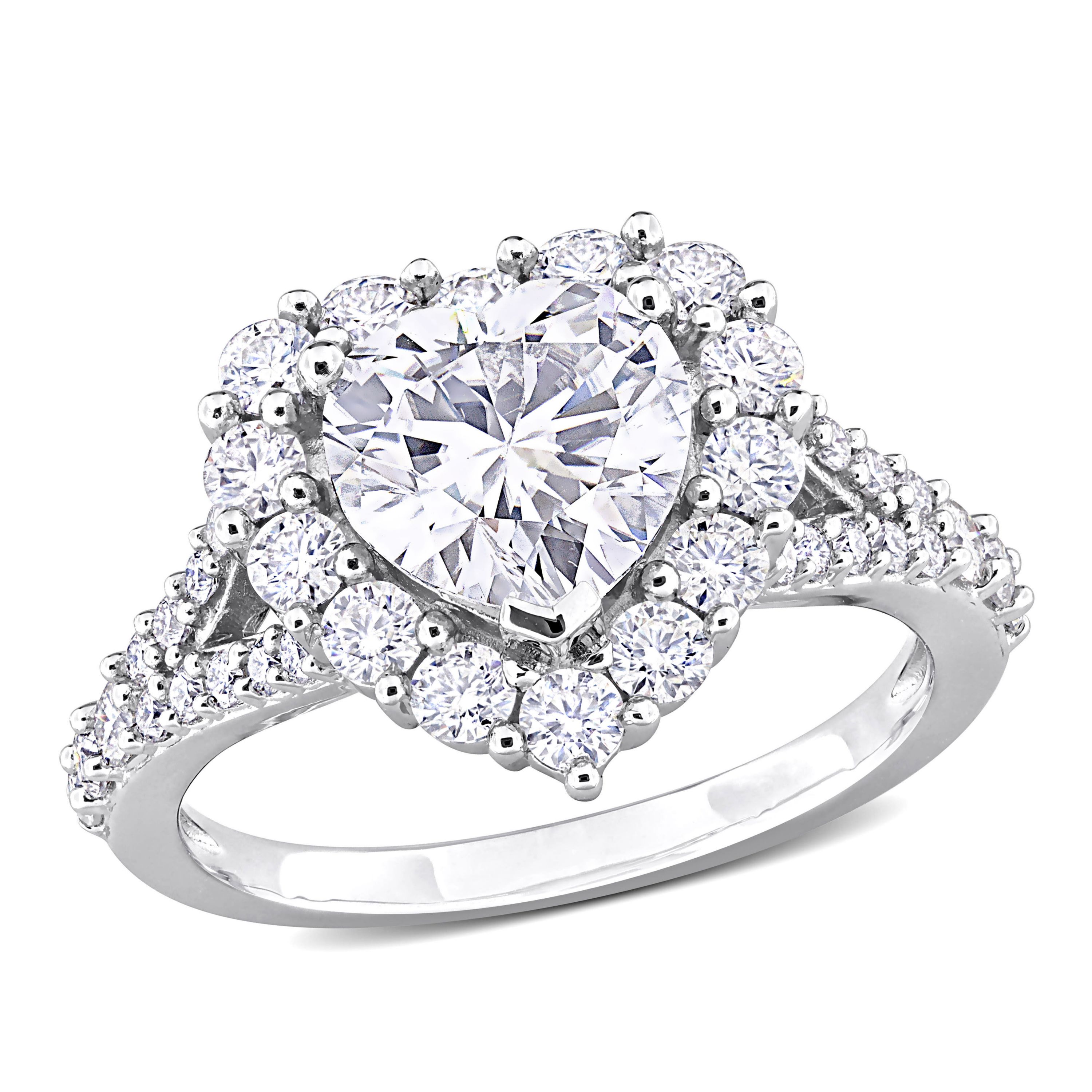 Lab Created Created Moissanite Halo Ring in Sterling Silver