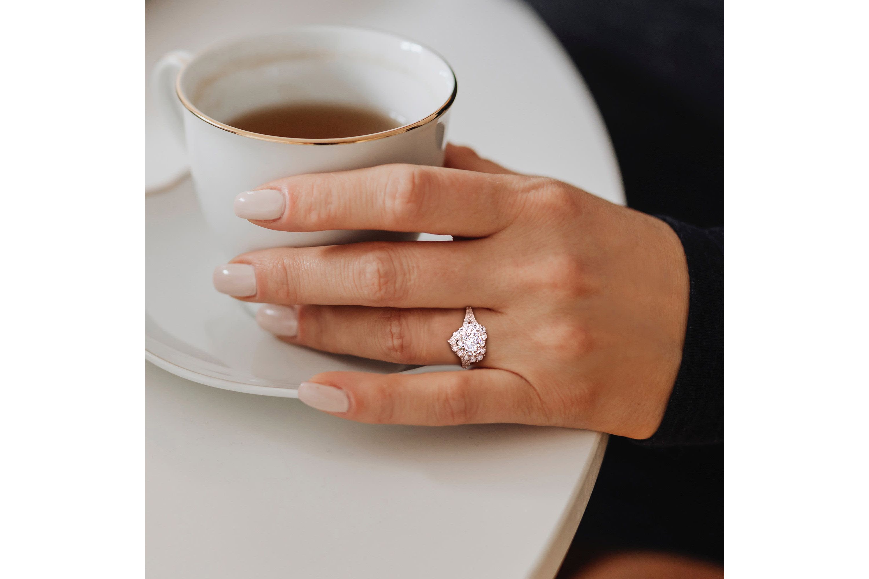 Lab Created Created Moissanite Halo Ring in Sterling Silver