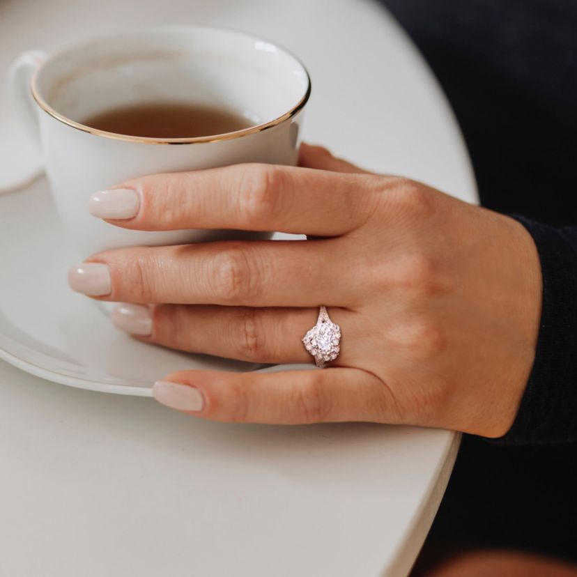 Lab Created Created Moissanite Halo Ring in Sterling Silver