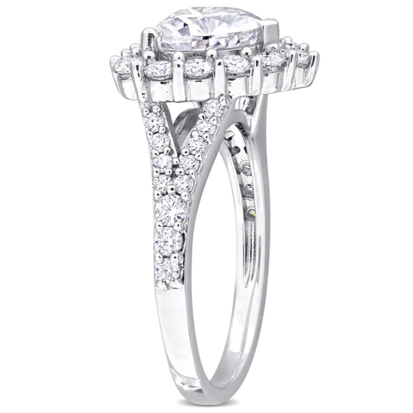 Lab Created Created Moissanite Halo Ring in Sterling Silver