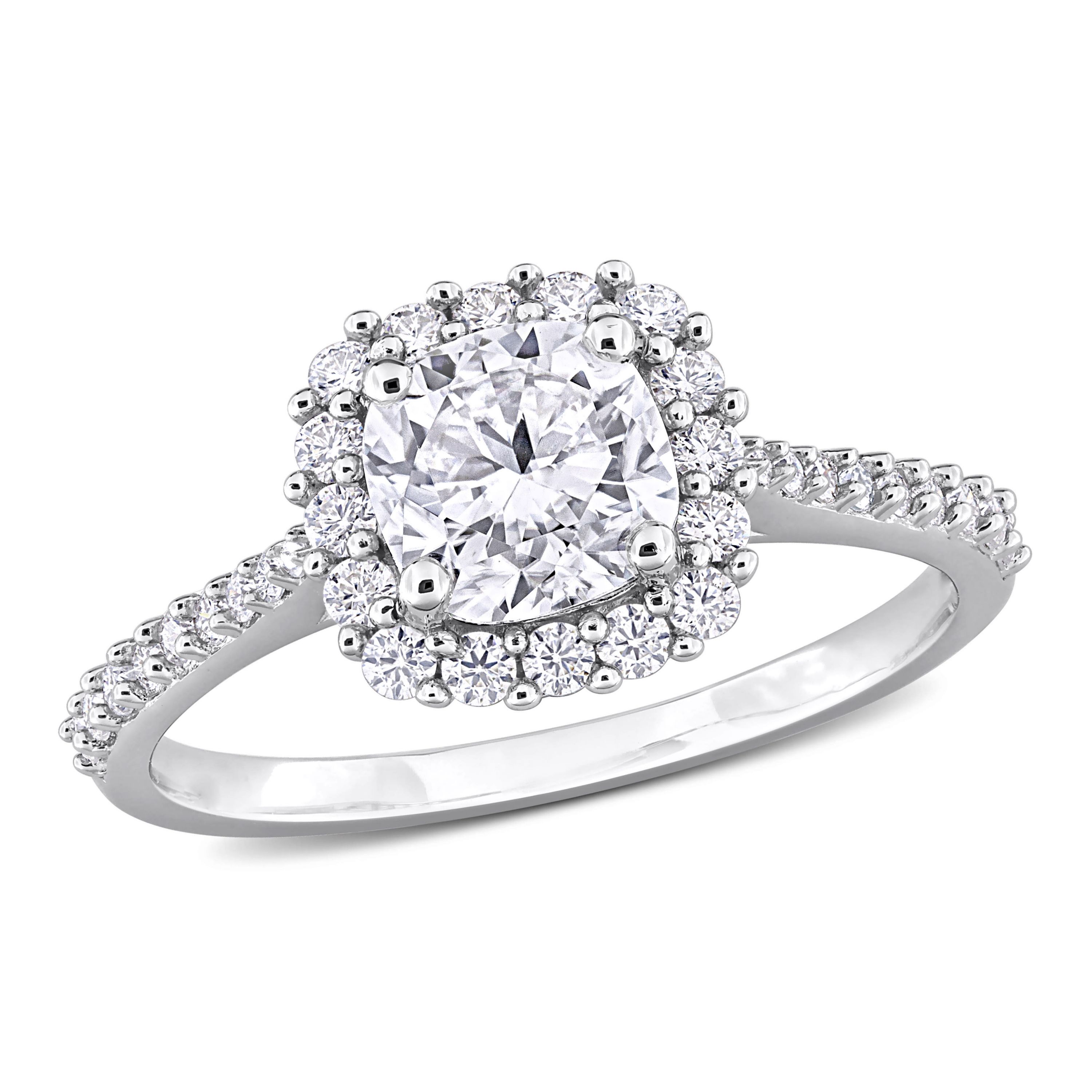 Lab Created Created Moissanite Halo Ring in Sterling Silver