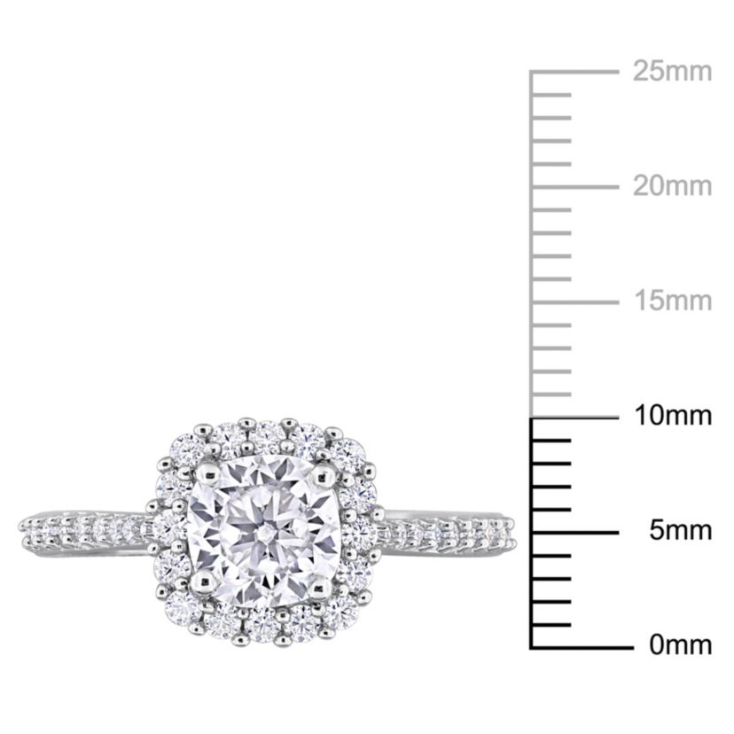 Lab Created Created Moissanite Halo Ring in Sterling Silver