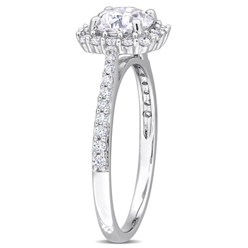 Lab Created Created Moissanite Halo Ring in Sterling Silver