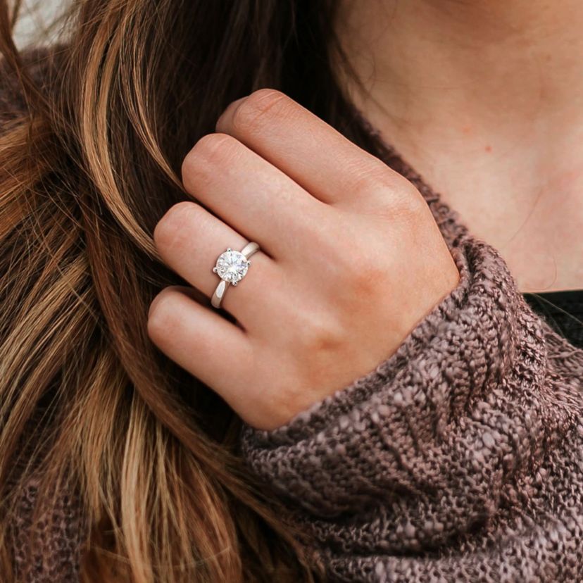 Lab Created Created Moissanite Solitaire Ring in Sterling Silver