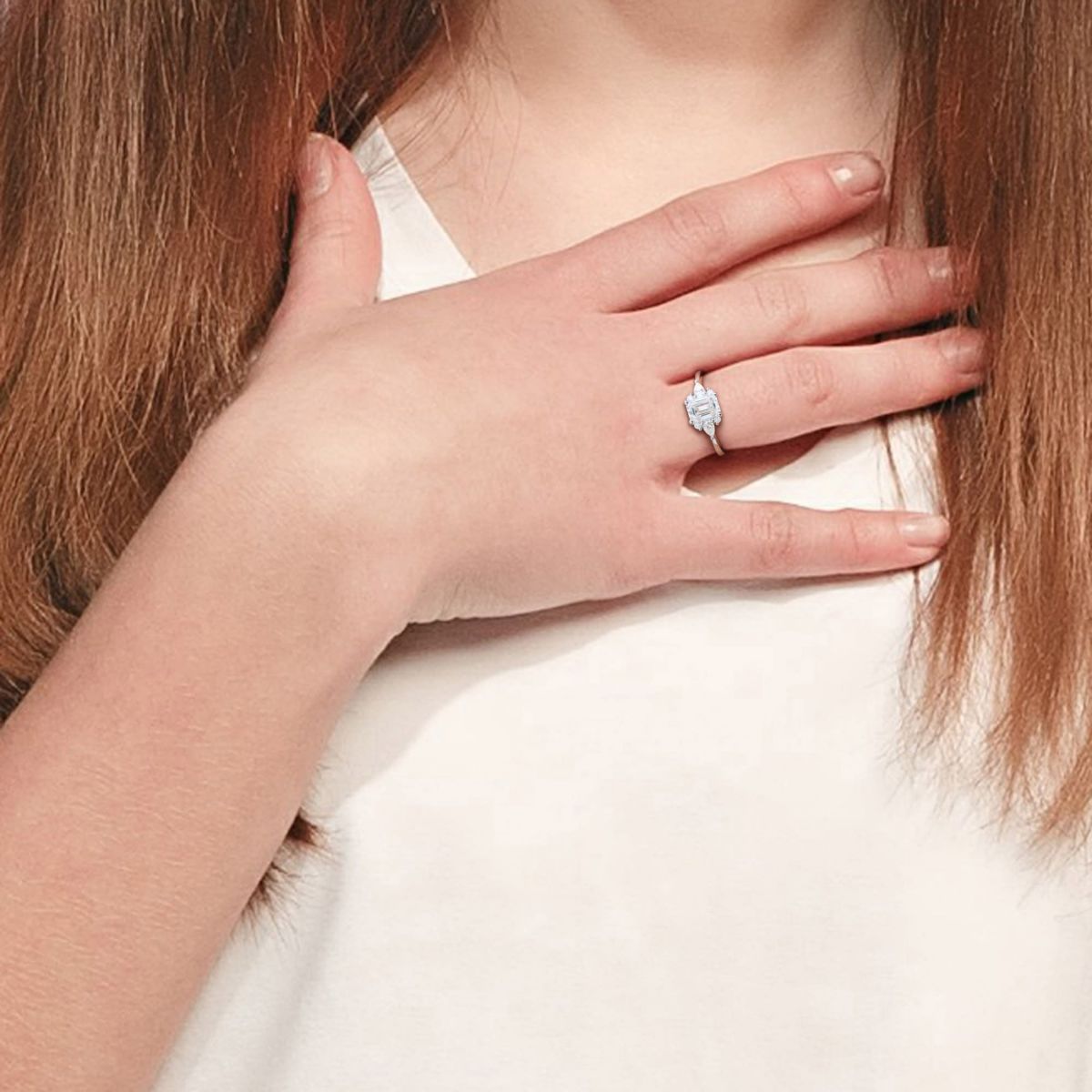 Lab Created Created Moissanite Engagement Ring in Sterling Silver