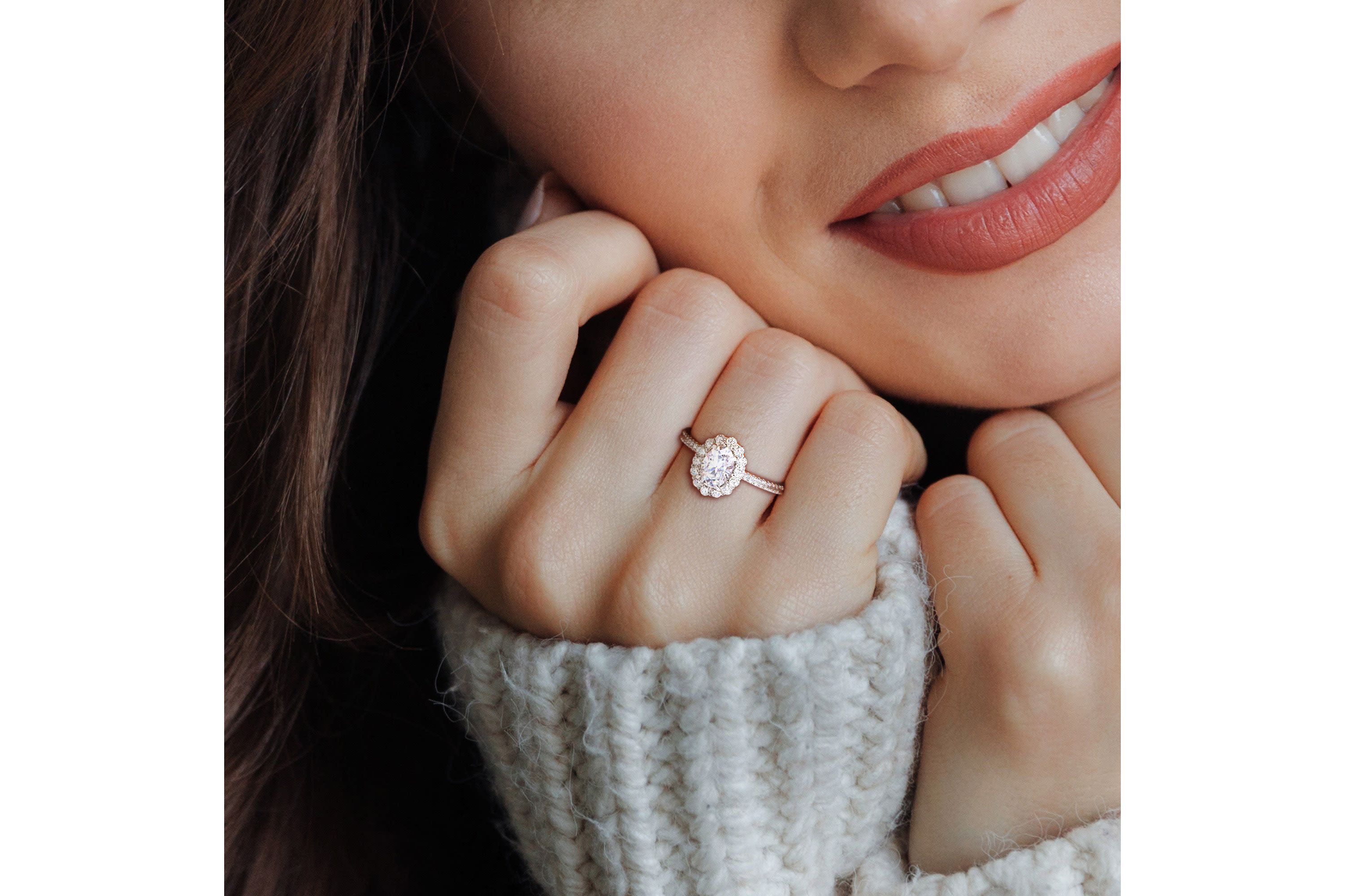 Lab Created Created Moissanite Engagement Ring in Sterling Silver