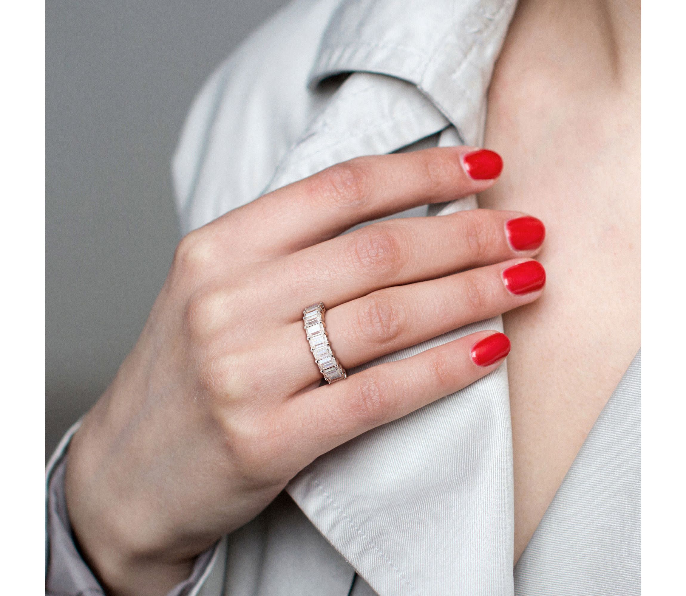 Lab Created Created Moissanite Anniversary Ring in Sterling Silver