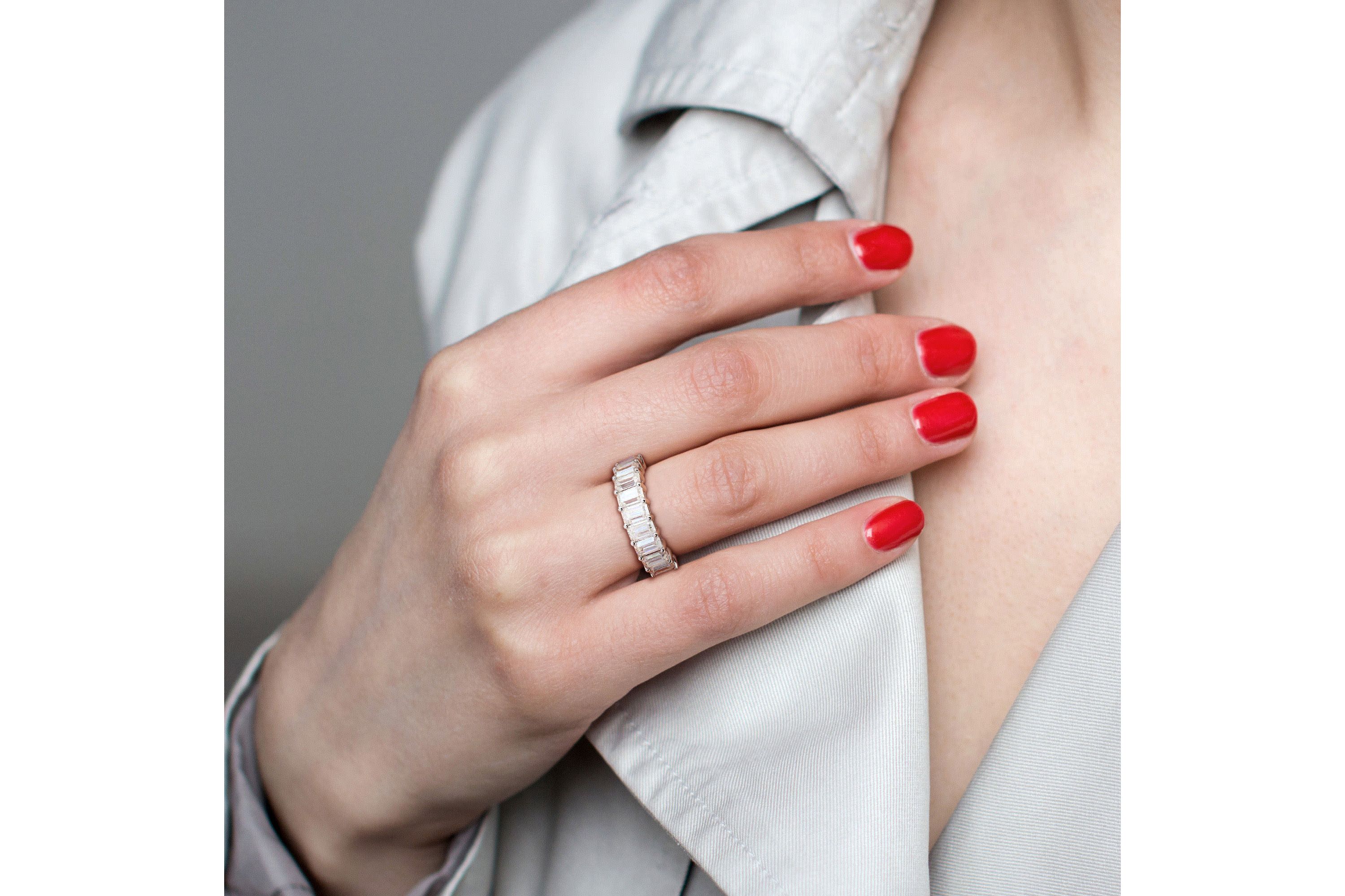 Lab Created Created Moissanite Anniversary Ring in Sterling Silver