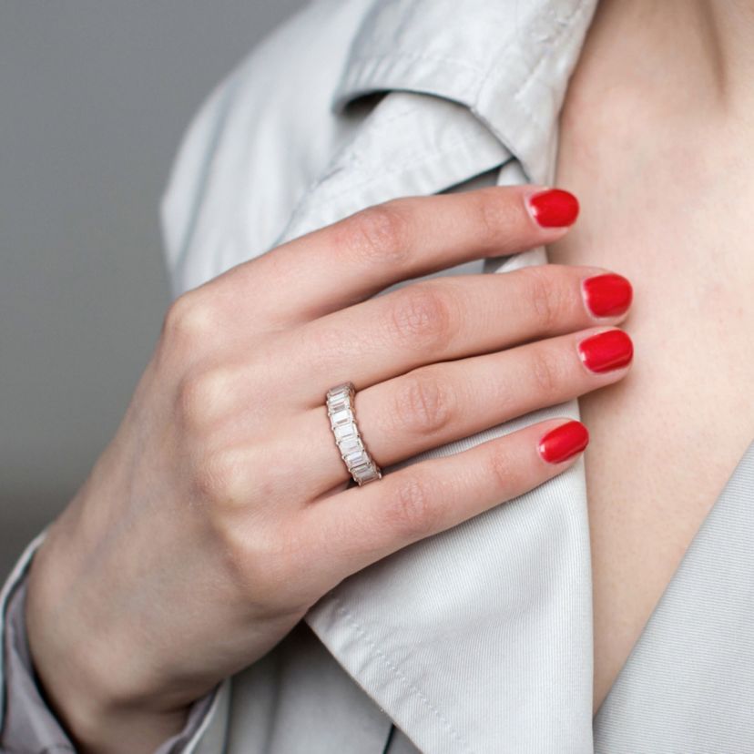 Lab Created Created Moissanite Anniversary Ring in Sterling Silver