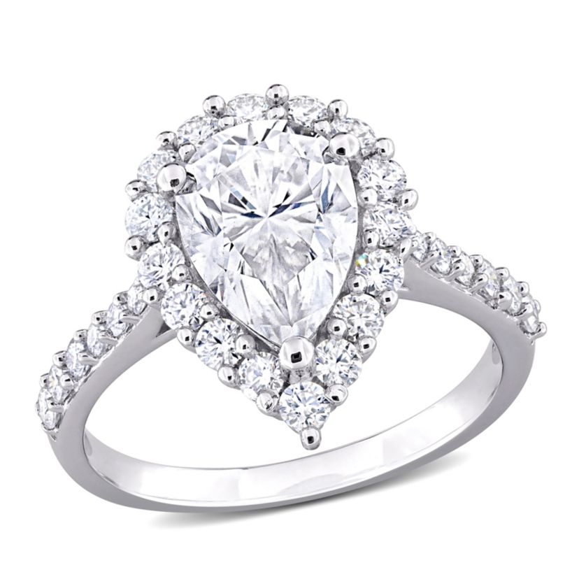 Lab Created Created Moissanite Halo Ring in Sterling Silver