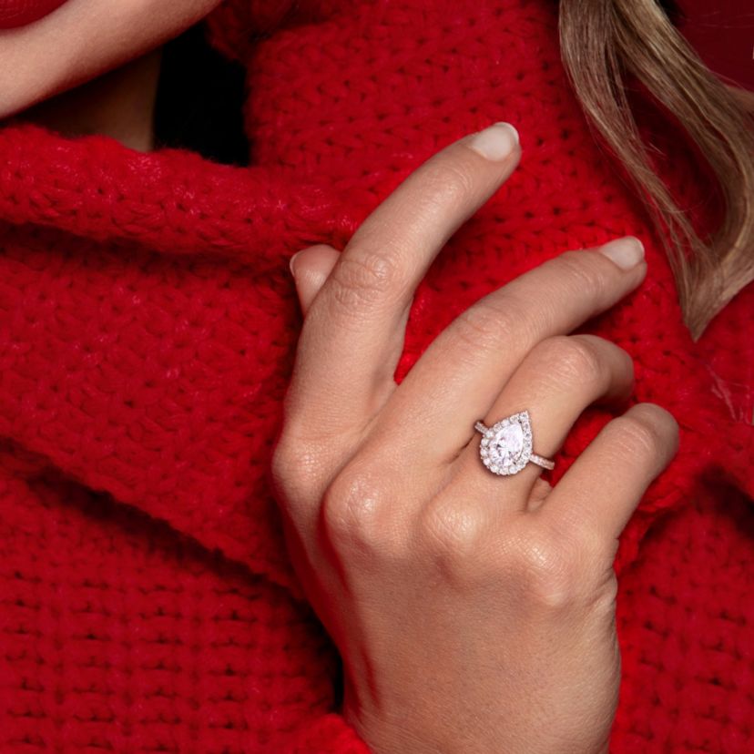 Lab Created Created Moissanite Halo Ring in Sterling Silver