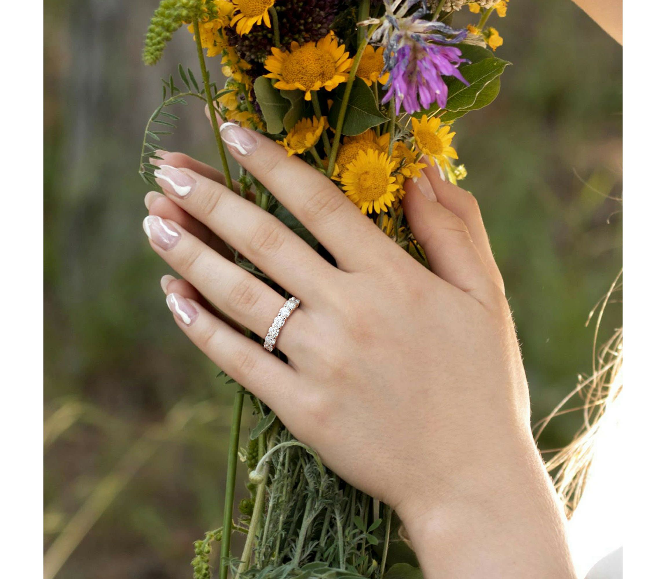Lab Created Created Moissanite Anniversary Ring in Sterling Silver
