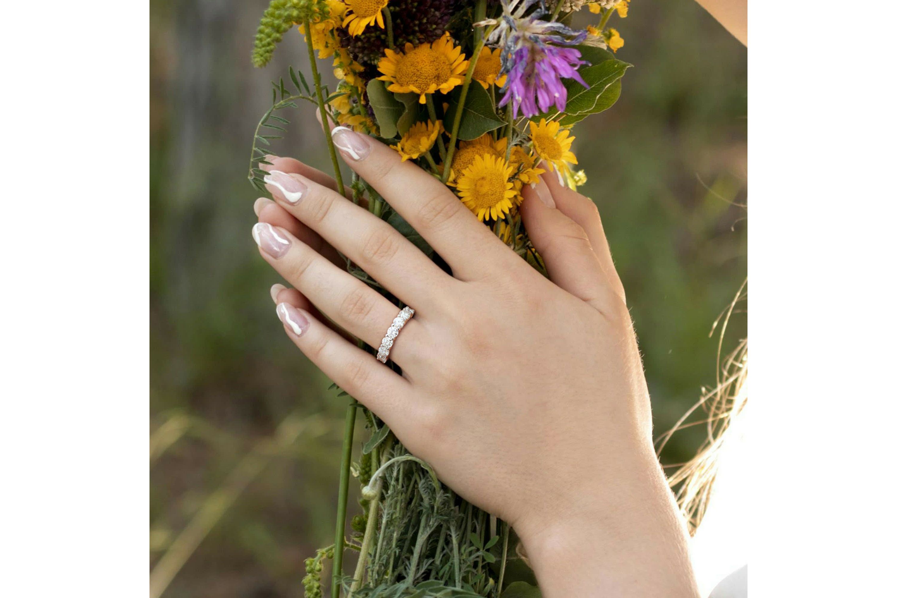 Lab Created Created Moissanite Anniversary Ring in Sterling Silver