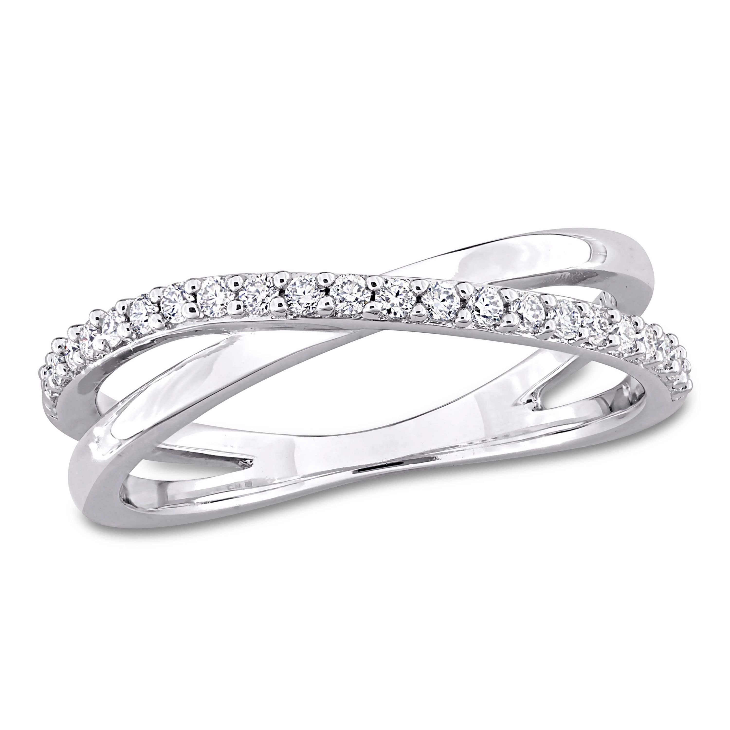 Lab Created Created Moissanite Criss-Cross Ring in Sterling Silver