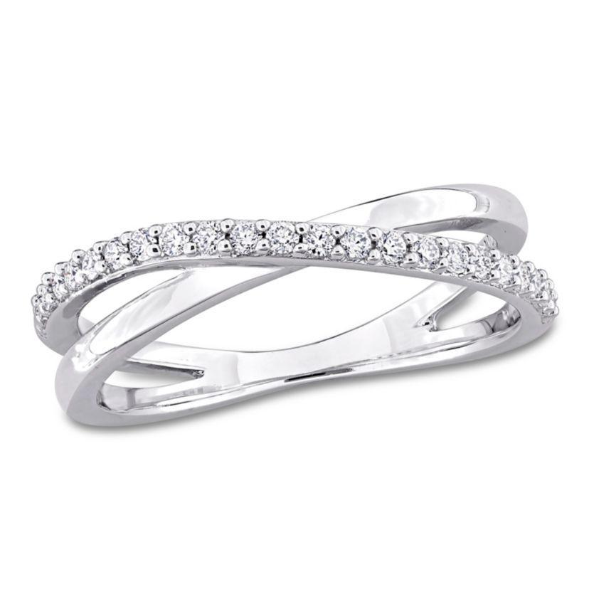 Lab Created Created Moissanite Criss-Cross Ring in Sterling Silver