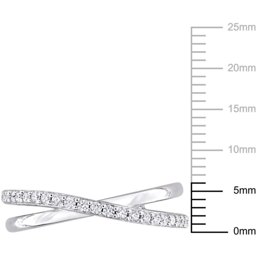 Lab Created Created Moissanite Criss-Cross Ring in Sterling Silver