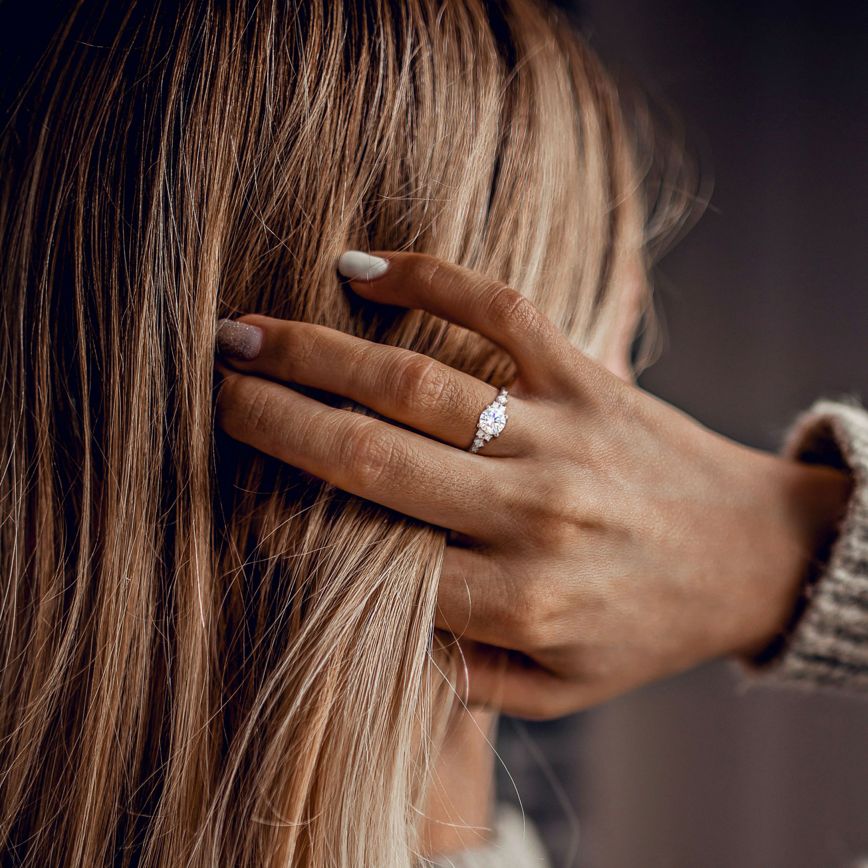 Lab Created Created Moissanite Engagement Ring in Sterling Silver