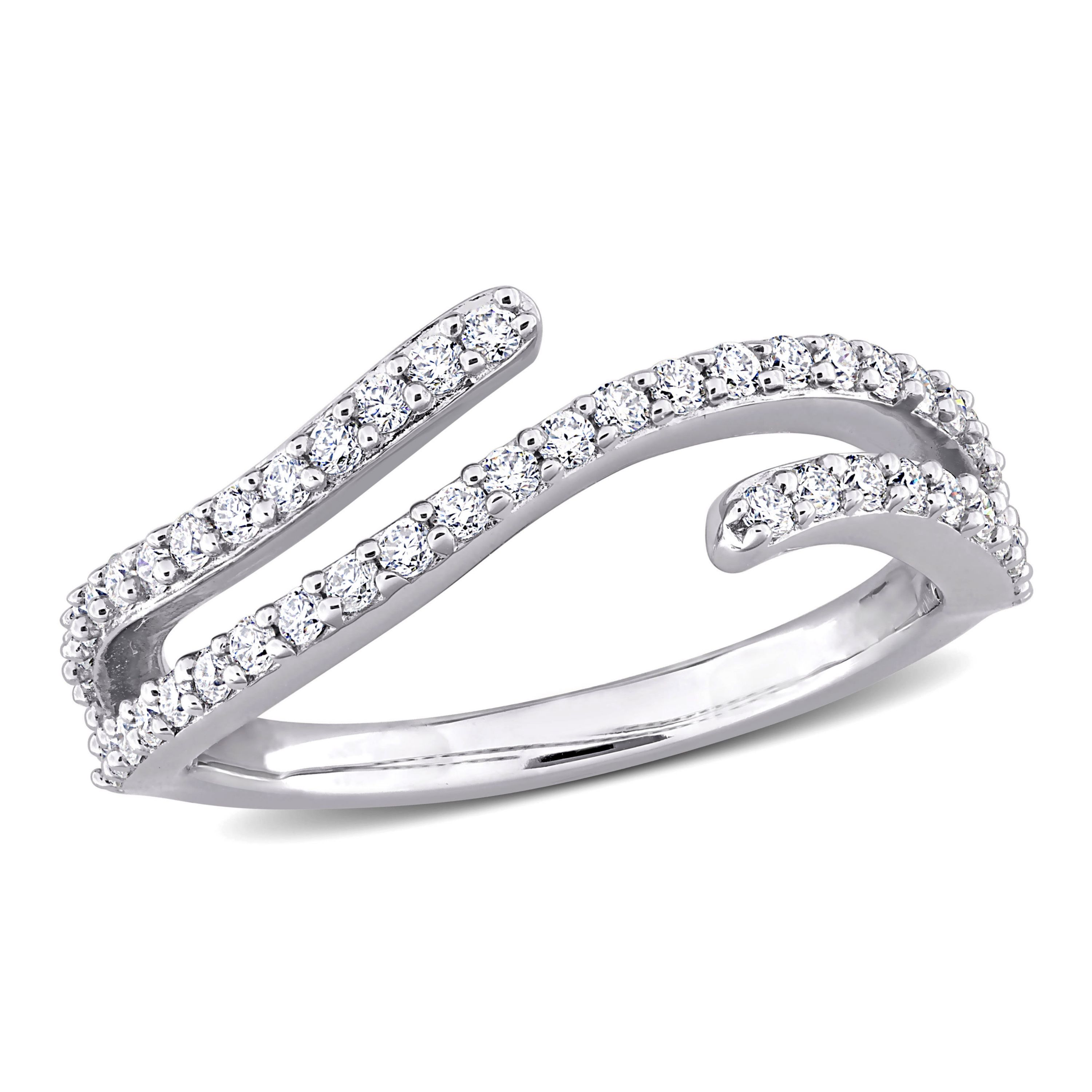Lab Created Created Moissanite Criss-Cross Ring in Sterling Silver
