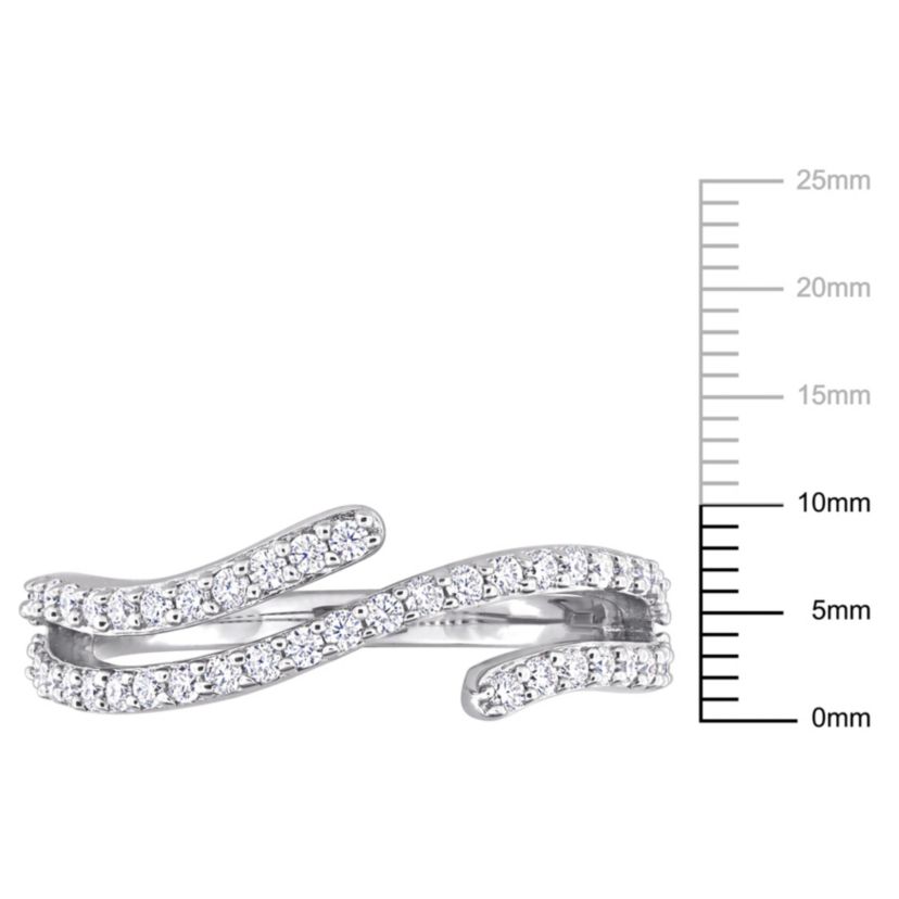 Lab Created Created Moissanite Criss-Cross Ring in Sterling Silver