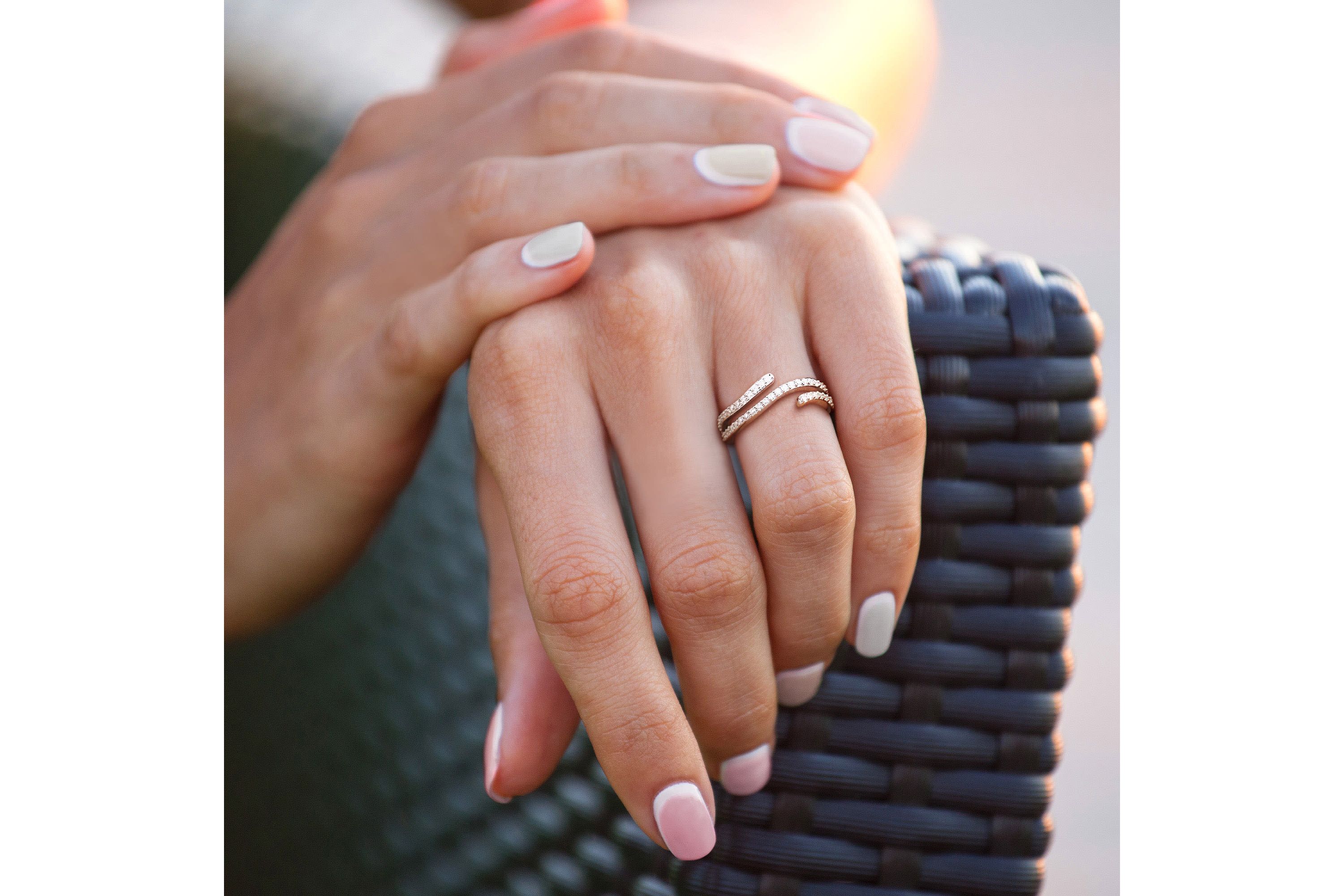 Lab Created Created Moissanite Criss-Cross Ring in Sterling Silver
